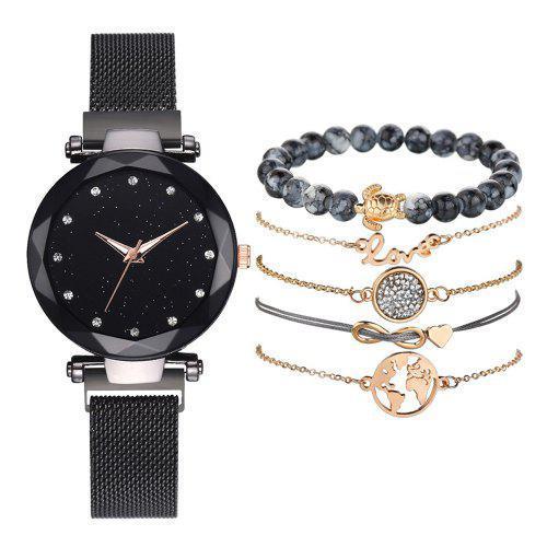Coupleand #039;S Wrist Watch Quartz Creative Mesh Fashion Watch Bracelet Set Black