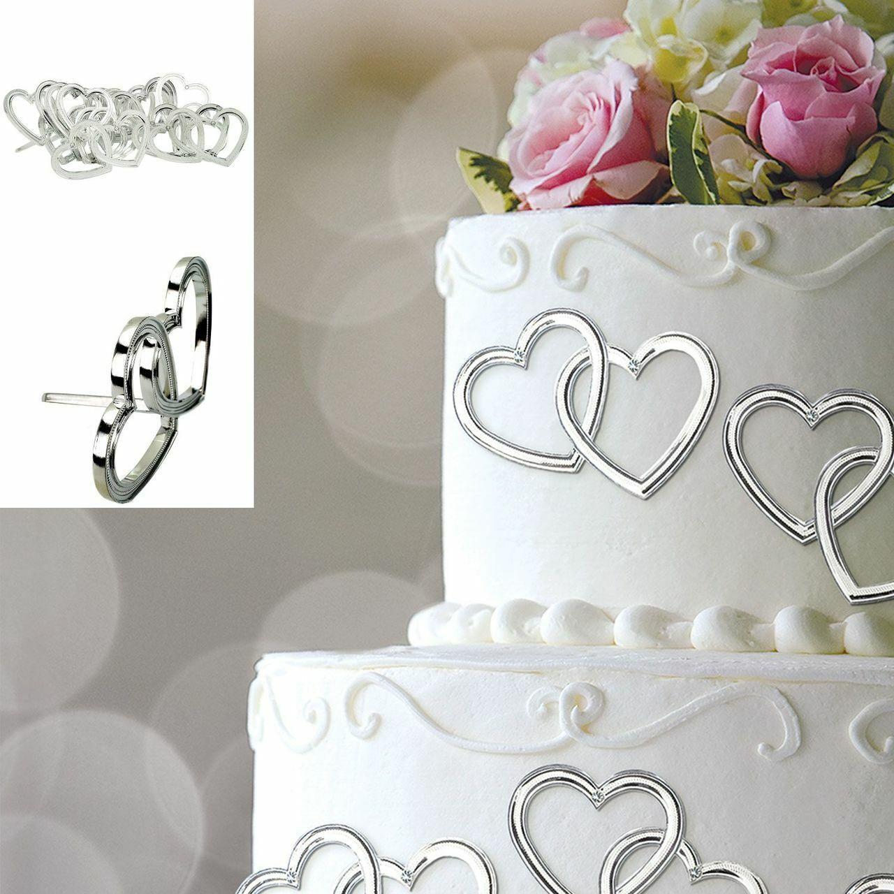 Wedding Cake Decorations Silver Heart Picks x 12 Topper Supplies