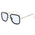 GoodGoods Tony Stark Edith Marvel Avengers Iron Men Square Frame Casual Sunglasses Glasses (Silver Frame + Light Blue Lenses)