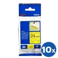 10 x Brother TZe-S651 TZeS651 Original 24mm Black Text on Yellow Strong Adhesive Laminated Tape - 8 metres
