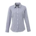 Premier Womens/Ladies Microcheck Long Sleeve Shirt (Navy/White) (2XL)