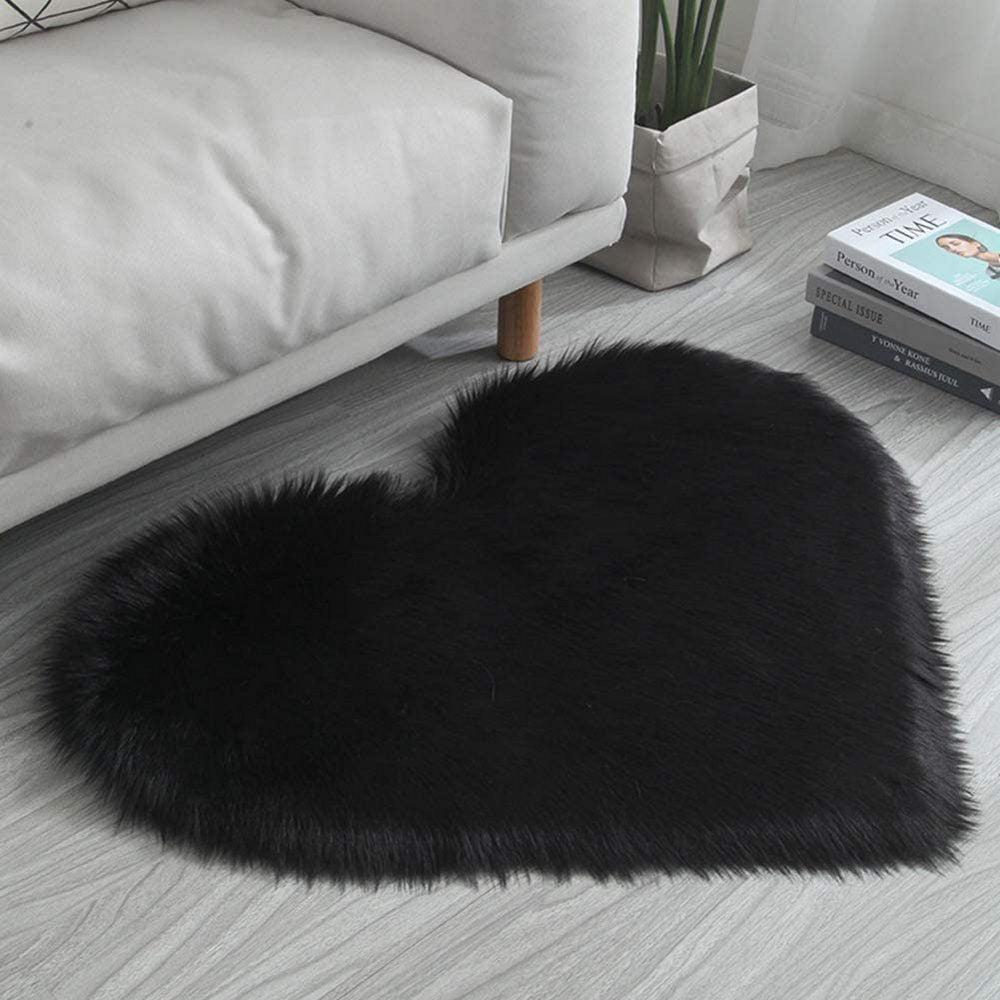 Soft Heart Shaped Area Rug Shaggy Home Bedroom Carpet Black-Medium