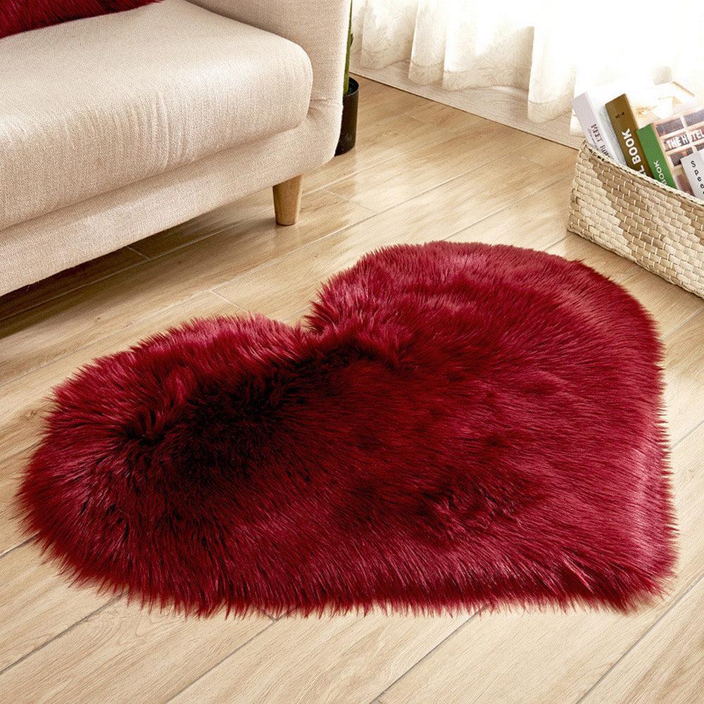 Soft Heart Shaped Area Rug Shaggy Home Bedroom Carpet Wine Red-Large