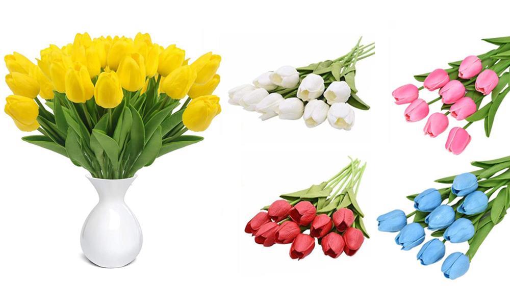 10Pcs Artificial Tulip Flower Bouquet Home Office Wedding Decoration Photography Props Yellow