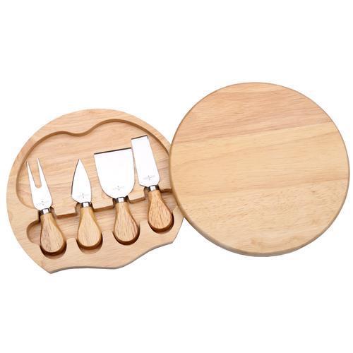Cheese Knife Set with Wooden Case/Cutting Board, 4 Piece (Natural Brown)