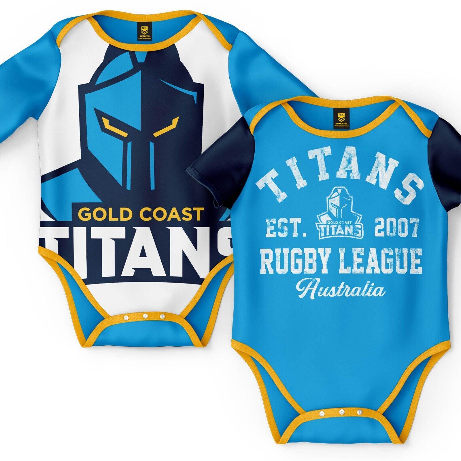 NRL 2 Piece Baby Body Suit - Gold Coast Titans - Two Pack - Short & Long Sleeve