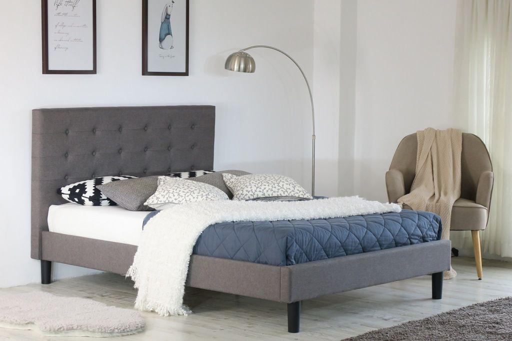 Istyle Alexis Button Double Bed Frame Fabric Grey