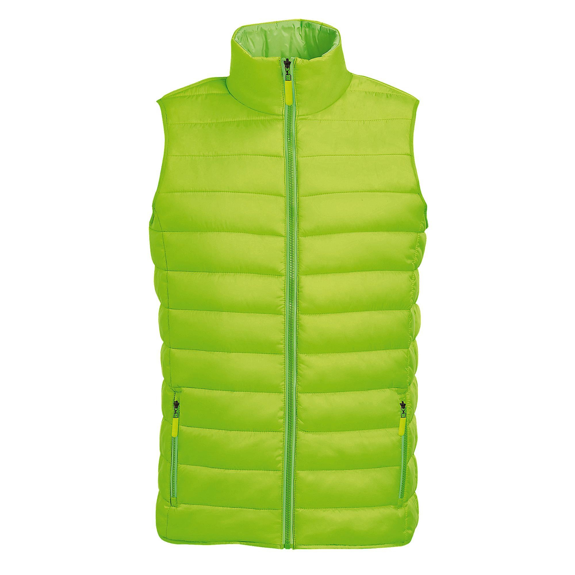 SOLS Mens Wave Padded Water Repellent Bodywarmer/Gilet (Neon Lime) (XXL)