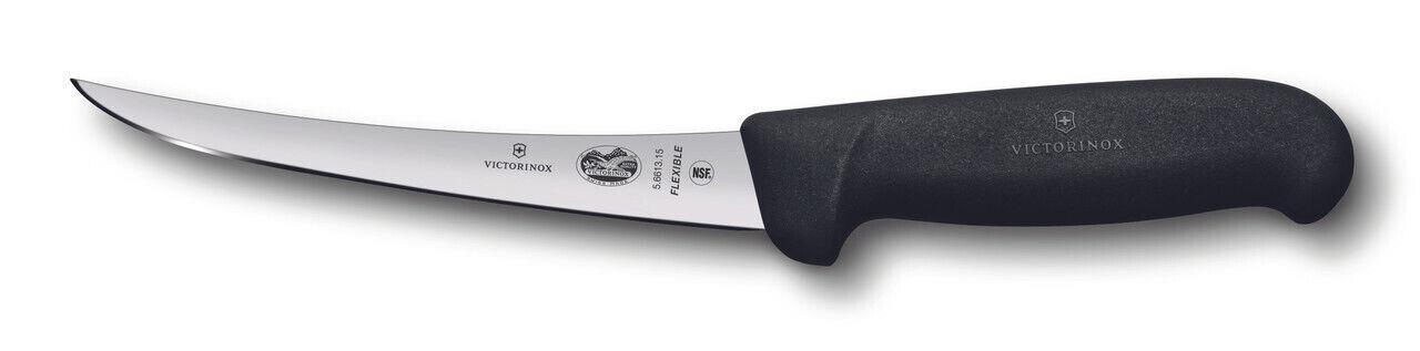 Victorinox Boning Knife, 12cm Curved, Flexible Narrow Blade, Fibrox - Black