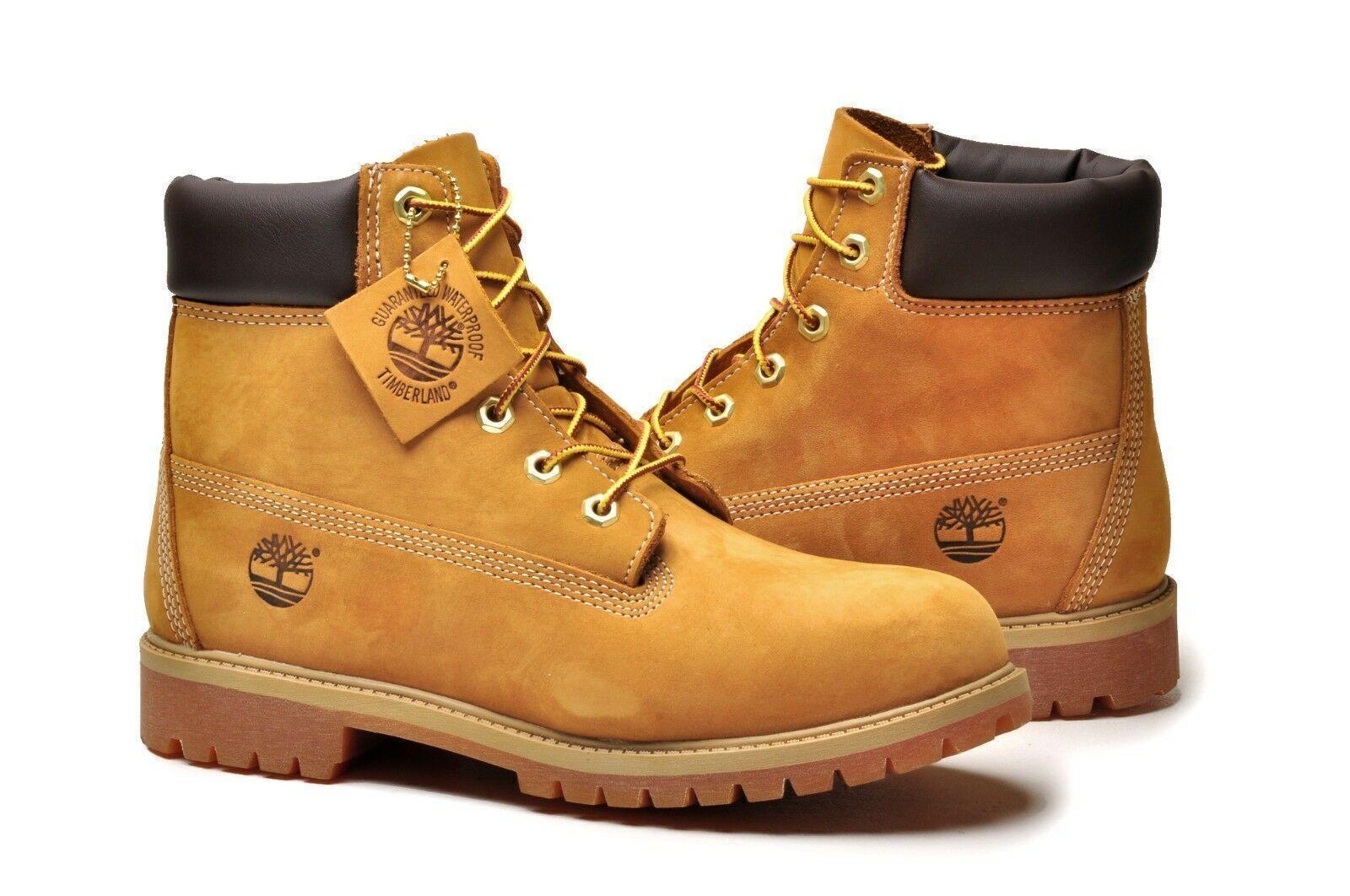 TIMBERLAND Mens 6"" Premium Waterproof Boots Original Yellow Shoes - Wheat Nubuck - Wheat Nubuck - US 10