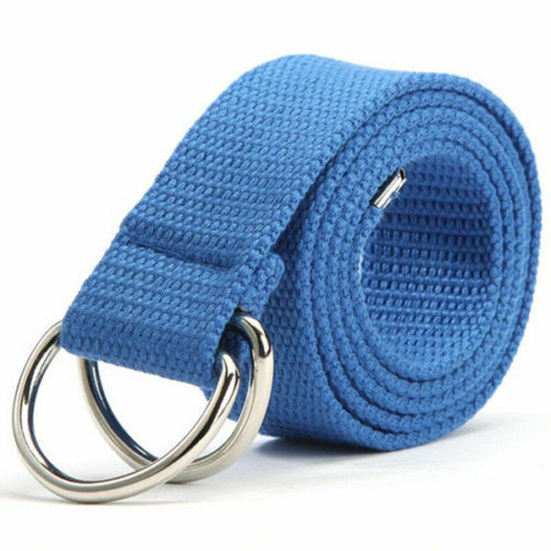 GoodGoods Simple Belts Canvas D Ring Fabric Webbing Waist Belt Waistbands(Blue)