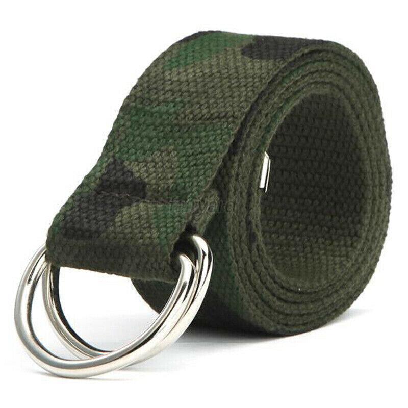 GoodGoods Simple Belts Canvas D Ring Fabric Webbing Waist Belt Waistbands(Camo)