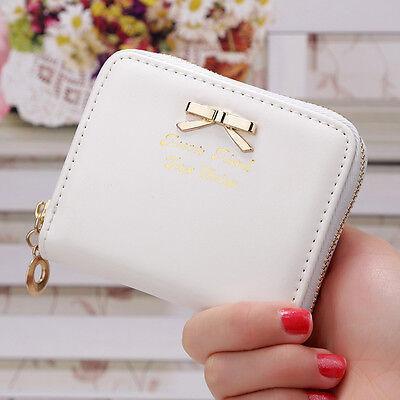 GoodGoods PU Leather Mini Wallet Card Holder Zip Coin Purse Handbag(White)
