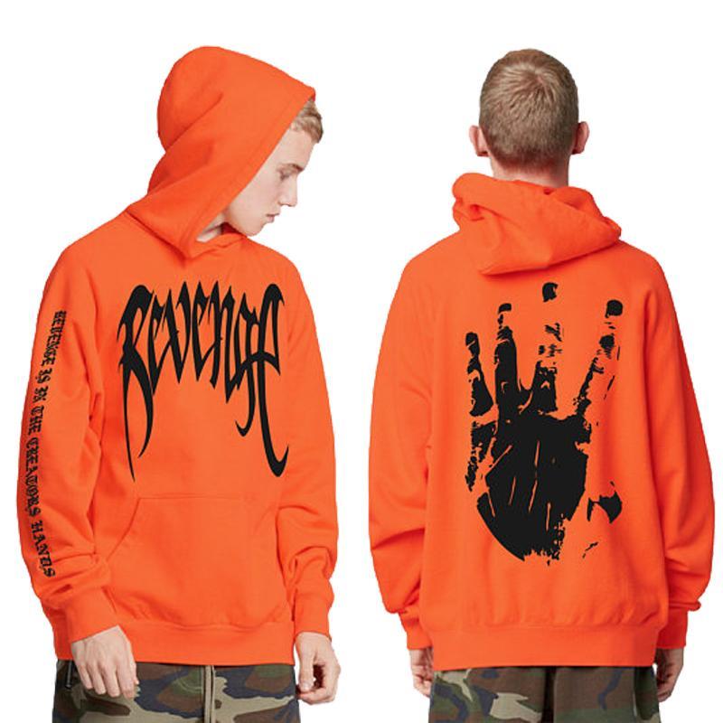GoodGoods Men Teens Revenge Hand Print Hoodie Top Hip Hop Hooded Sweatshirt Casual Pullover Sweatwear (Orange,2XL)