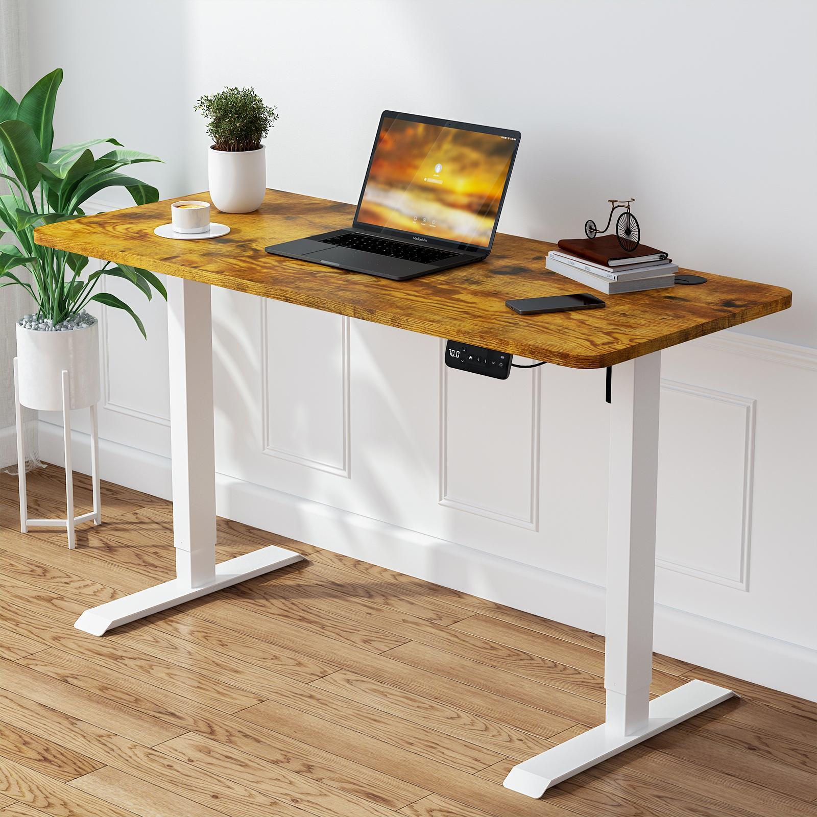 Adjustable Height Electric Standing Desk Walnut Color 140cm