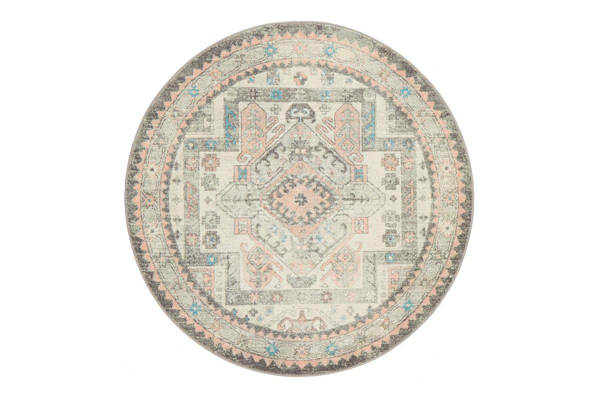 Rug Culture Large Silver & Dusty Pink Vintage Look Transitional Rug - 240x240cm
