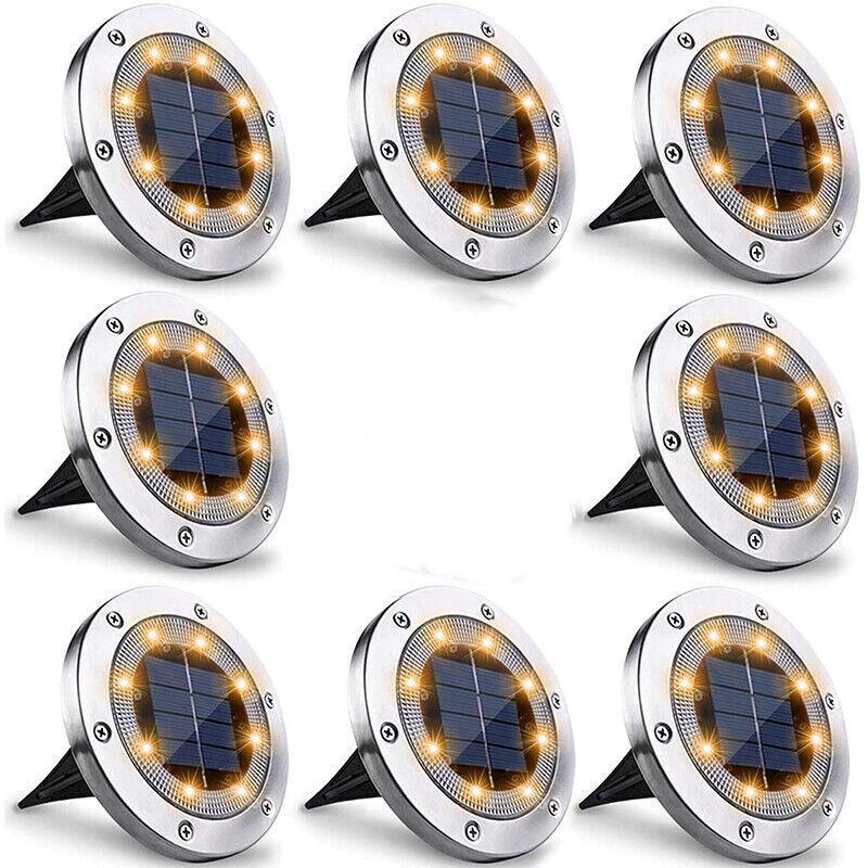8 PACK Solar Powered LED Buried Inground Recessed Light Garden Outdoor Deck Path-warm