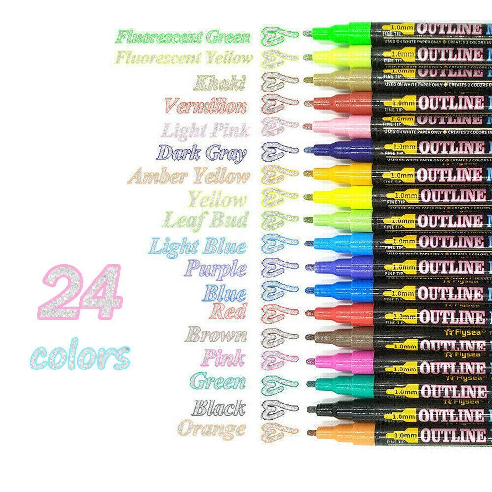 Costcom 24 Color Multicolored Super Squiggles Outline Marker Pen Set Painting Art