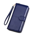 Women Leather Wallet Purse Large Capacity Bifold Checkbook with Phone Pocket Navy