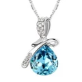 Swarovski Elements Luxury Crystal Water drop Teardrop shaped Fashion Pendant Necklace Blue