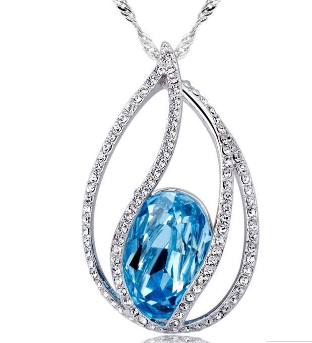 Teardrop Fashion Jewelry Pendant Love Necklace Made with SWAROVSKI Crystal Elements Blue