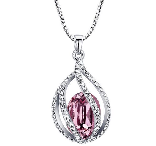 Teardrop Fashion Jewelry Pendant Love Necklace Made with SWAROVSKI Crystal Elements Pink