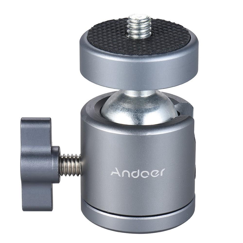 Andoer Mini Tripod Metal Ball Head Adapter Ballhead Mount with 1 4 gray