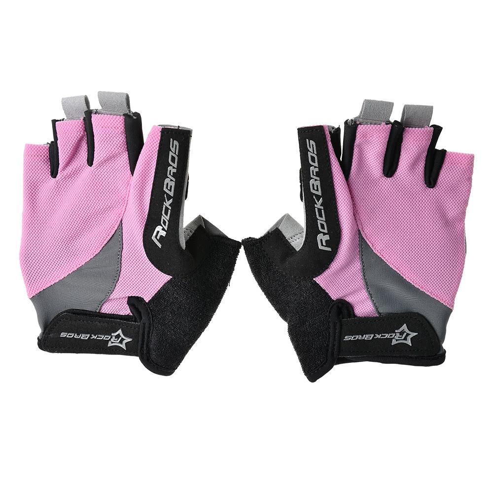 ROCKBROS Unisex Breathable Half Finger Riding Gloves Road Cycling Gloves Racing Riding Motorcycling Skiing Hiking Outdoor pink