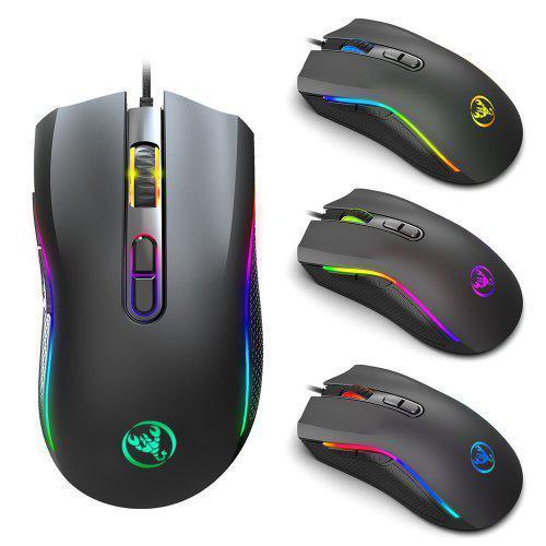 HXSJ A869 7 Buttons Programmable USB Wired Optical Marquee Gaming Mouse with Macro Function Ergonomics Design Black