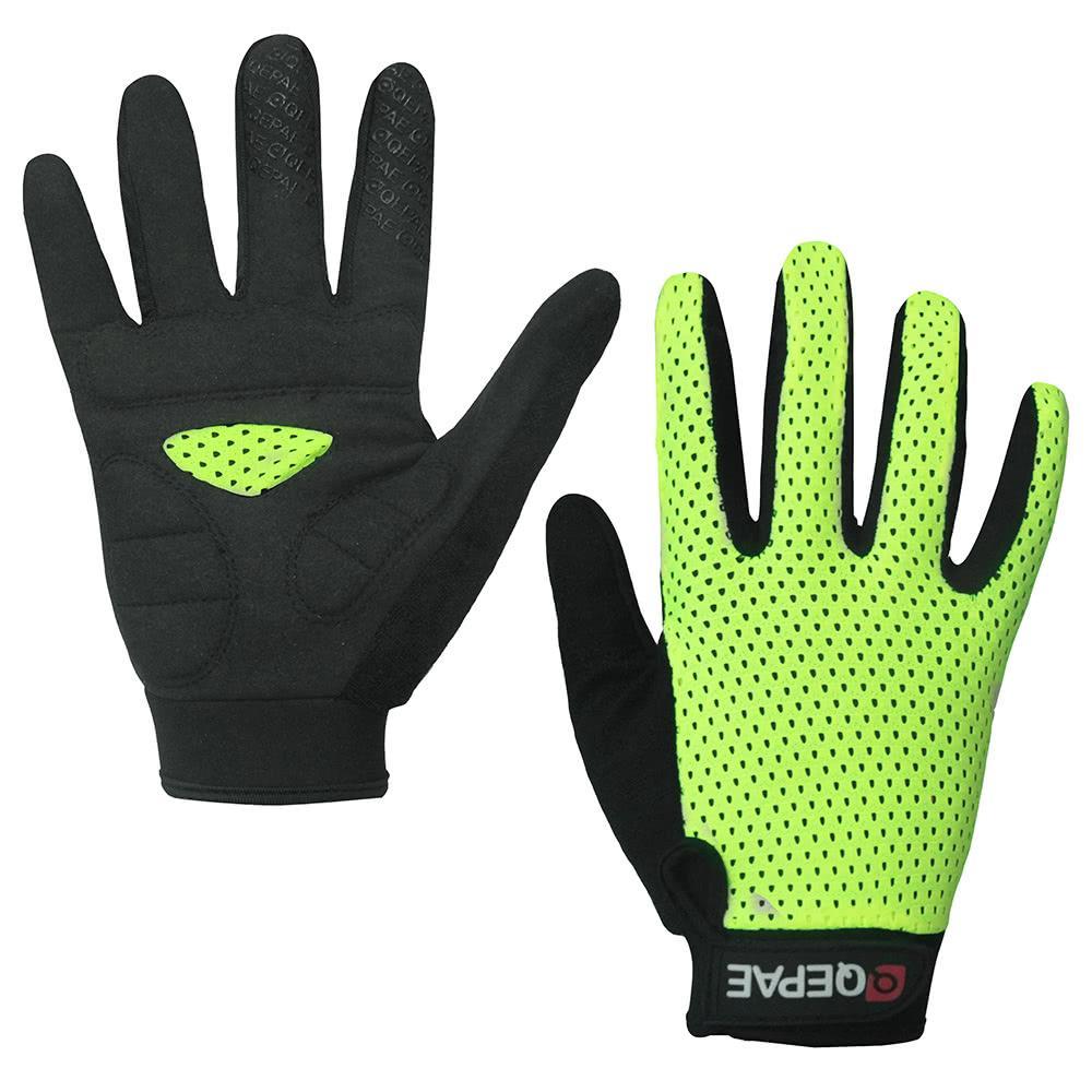 QEPAE Full Finger Gloves Sports Breathable Riding Cycling Gloves Shock Absorbent Wear resistant light green