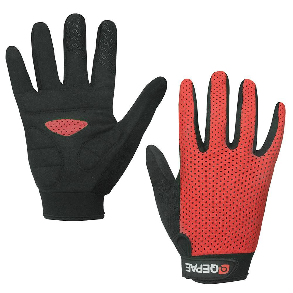 QEPAE Full Finger Gloves Sports Breathable Riding Cycling Gloves Shock Absorbent Wear resistant red