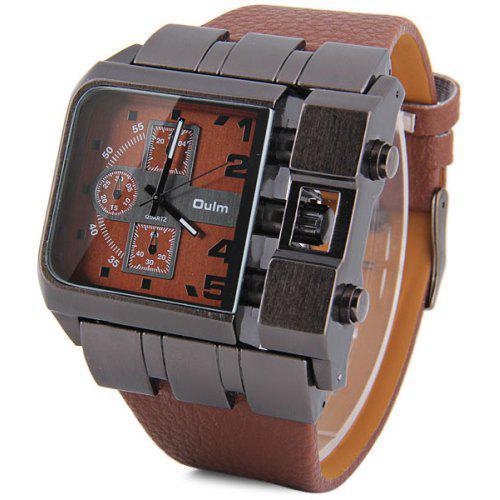 Oulm 3364 Quartz Watch with Leather Band Square Dial for Men Brown