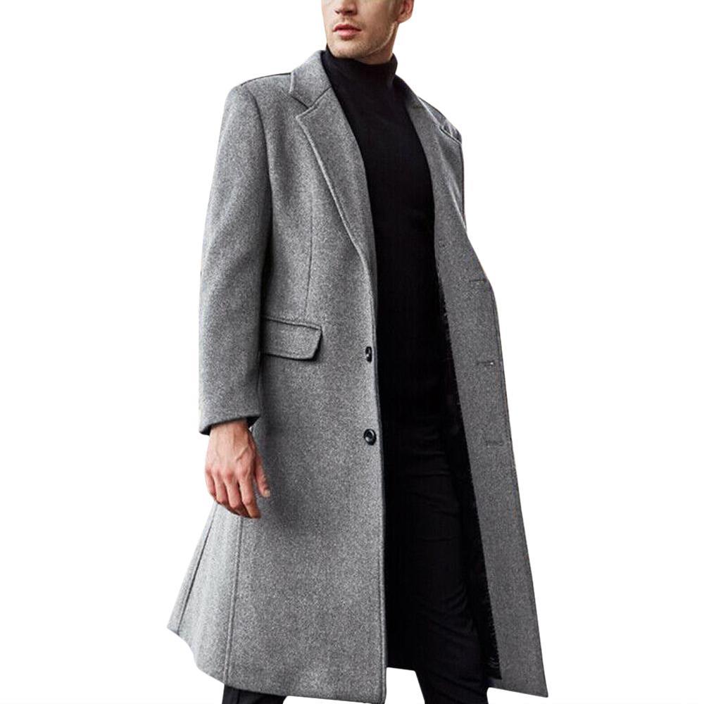 Vicanber Men Single-breasted Trench Coat Winter Warm Outwear Casual Formal Smart Jacket Overcoat (Grey,S)