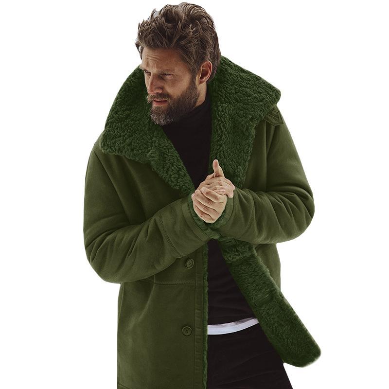 Vicanber Mens Winter Warm Lapel Thick Outwear Trench Coat Fleece Fur Lined Jacket Parka Overcoat(Army Green,2XL)