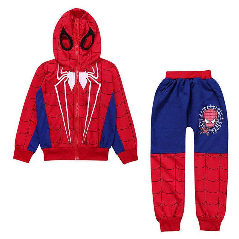 Vicanber Kids Boys Spiderman Tracksuit Hoodies Tops+Pants Casual Cosplay Costume Outfits Set(Blue, 5-6Years)