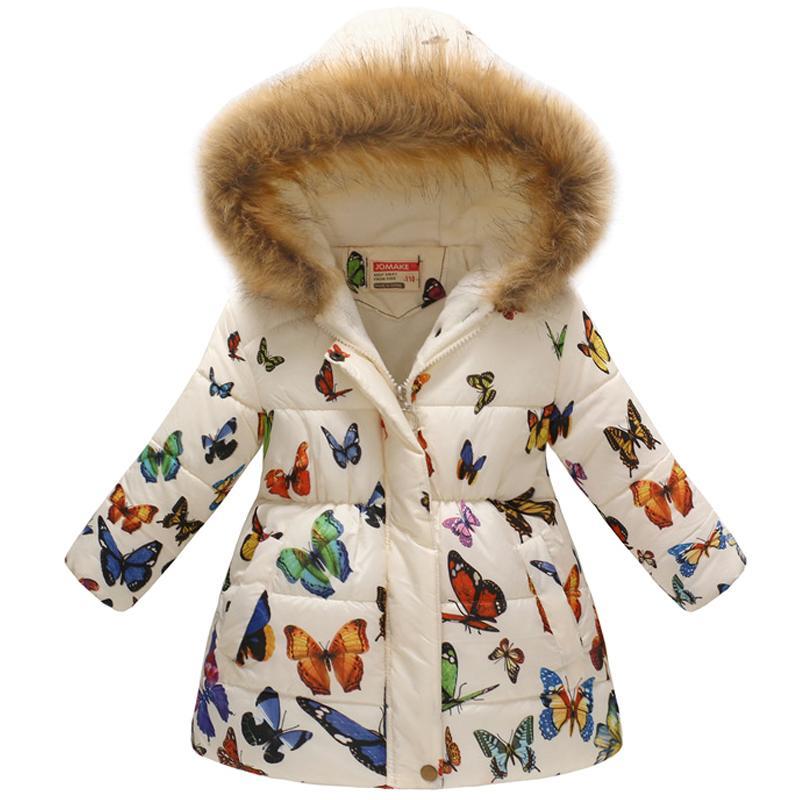 Vicanber Child Kids Girls Winter Coat Hooded Puffer Jacket Warm Padded Overcoat Outwear(White Butterfly Print,4-5 Years)