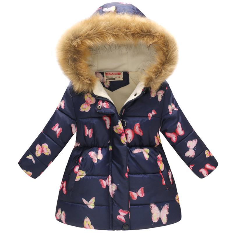 Vicanber Child Kids Girls Winter Coat Hooded Puffer Jacket Warm Padded Overcoat Outwear(Blue Butterfly Print,5-6 Years)
