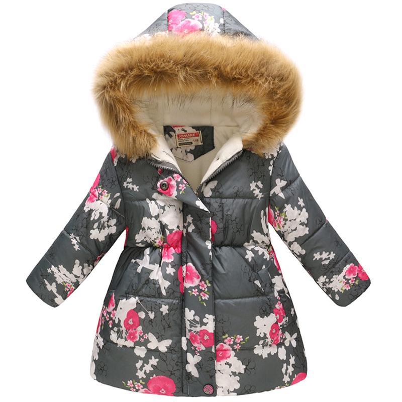 Vicanber Child Kids Girls Winter Coat Hooded Puffer Jacket Warm Padded Overcoat Outwear(Gray Plum Blossom,5-6 Years)