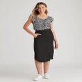 ROCKMANS - Womens Skirts - Midi - Summer - Black - Linen - Straight - Fashion - Relaxed Fit - Button Through - Knee Length - Casual Work Clothes