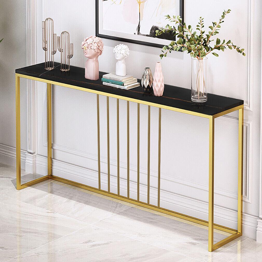 120cm Luxury Marble Console Table Entryway Display Decorative Table Black Top & Gold Frame