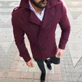 GoodGoods Mens Winter Warm Trench Coat Jacket Formal Double-Breasted Slim Fit Outwear Overcoat(Wine Red,XL)