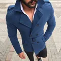 GoodGoods Mens Winter Warm Trench Coat Jacket Formal Double-Breasted Slim Fit Outwear Overcoat(Blue,M)