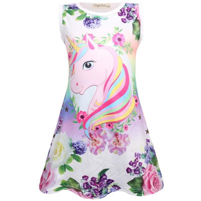 GoodGoods Kids Girls Cartoon Unicorn Printed Sundress Sleeveless Tank Dress Nightdress(5-6Years)