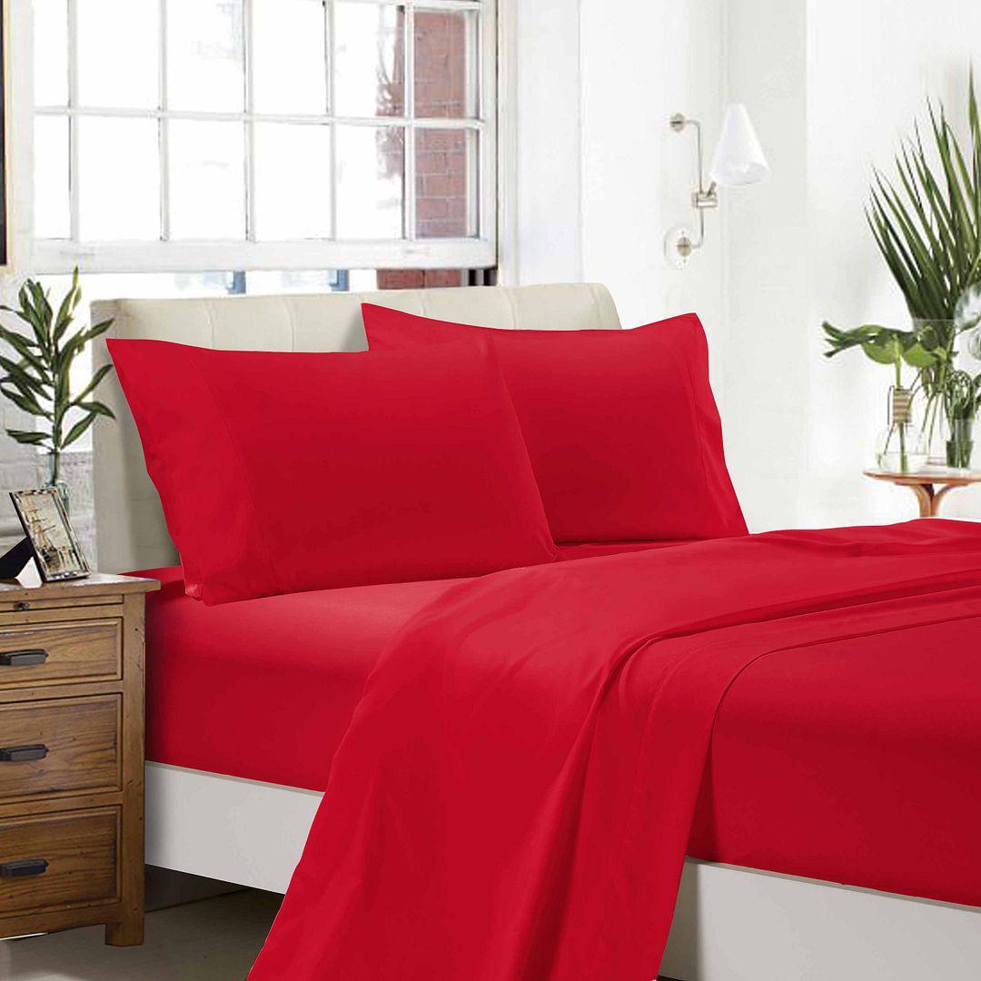 1000TC Double Size Bed Soft Flat & Fitted Sheet Set Red