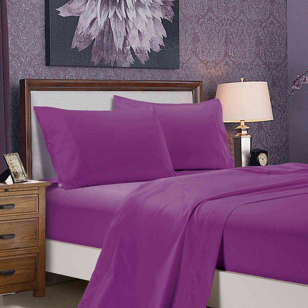 1000TC Double Size Bed Soft Flat & Fitted Sheet Set Purple