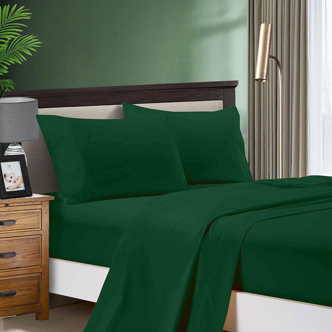 1000TC Double Size Bed Soft Flat & Fitted Sheet Set Dark Green