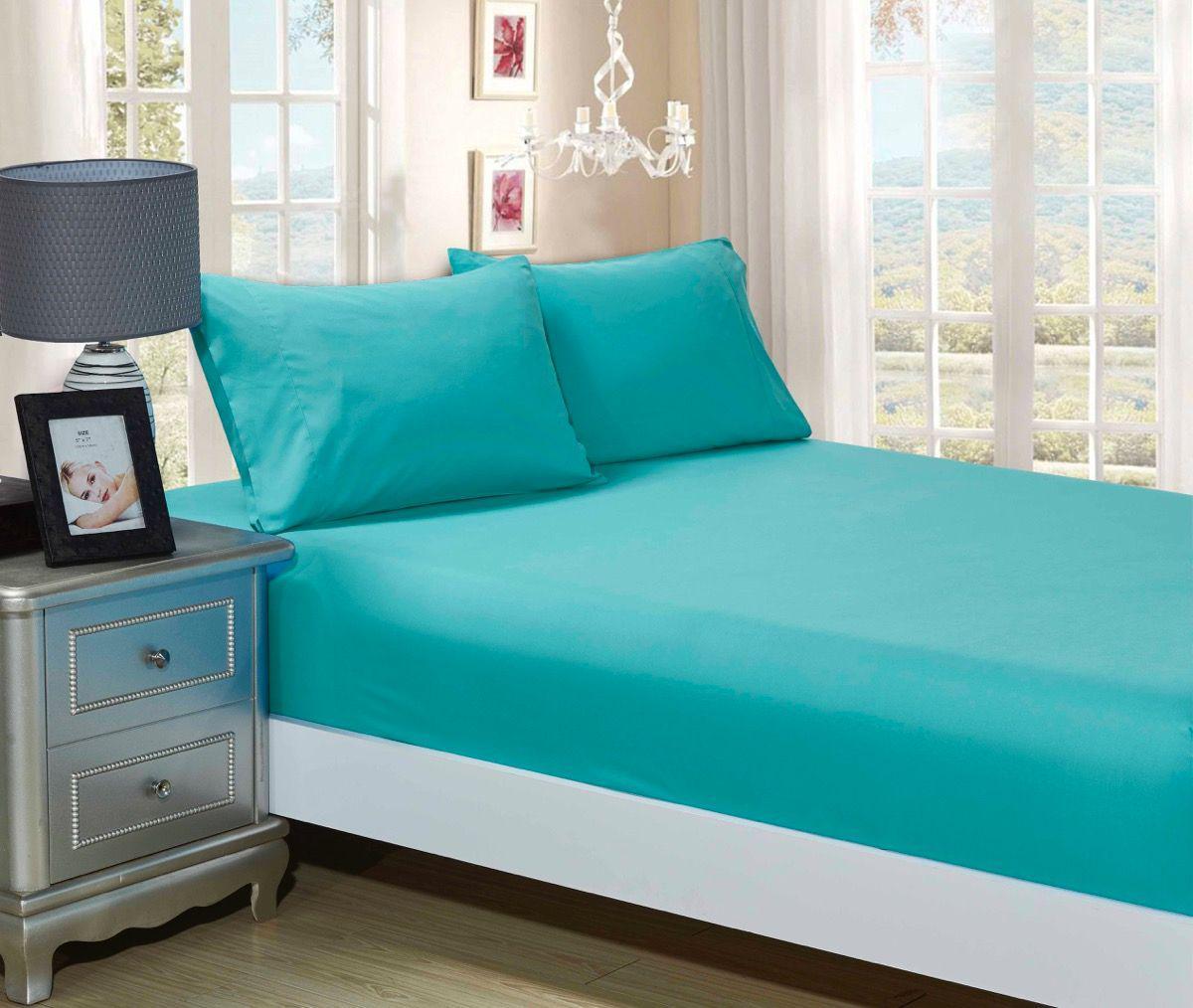 1000TC King Single Size Bed Fitted Sheet & Pillowcase Set Teal