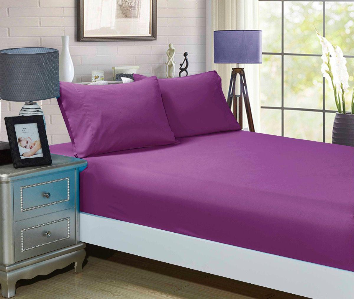 1000TC King Single Size Bed Fitted Sheet & Pillowcase Set Purple