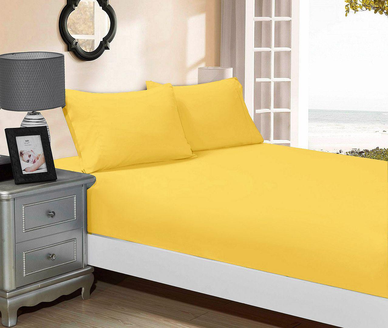 1000TC Single Size Bed Fitted Sheet & Pillowcase Set Yellow
