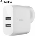 Belkin BOOST CHARGE Dual USB A Wall Charger 24W For Apple Google Samsung White